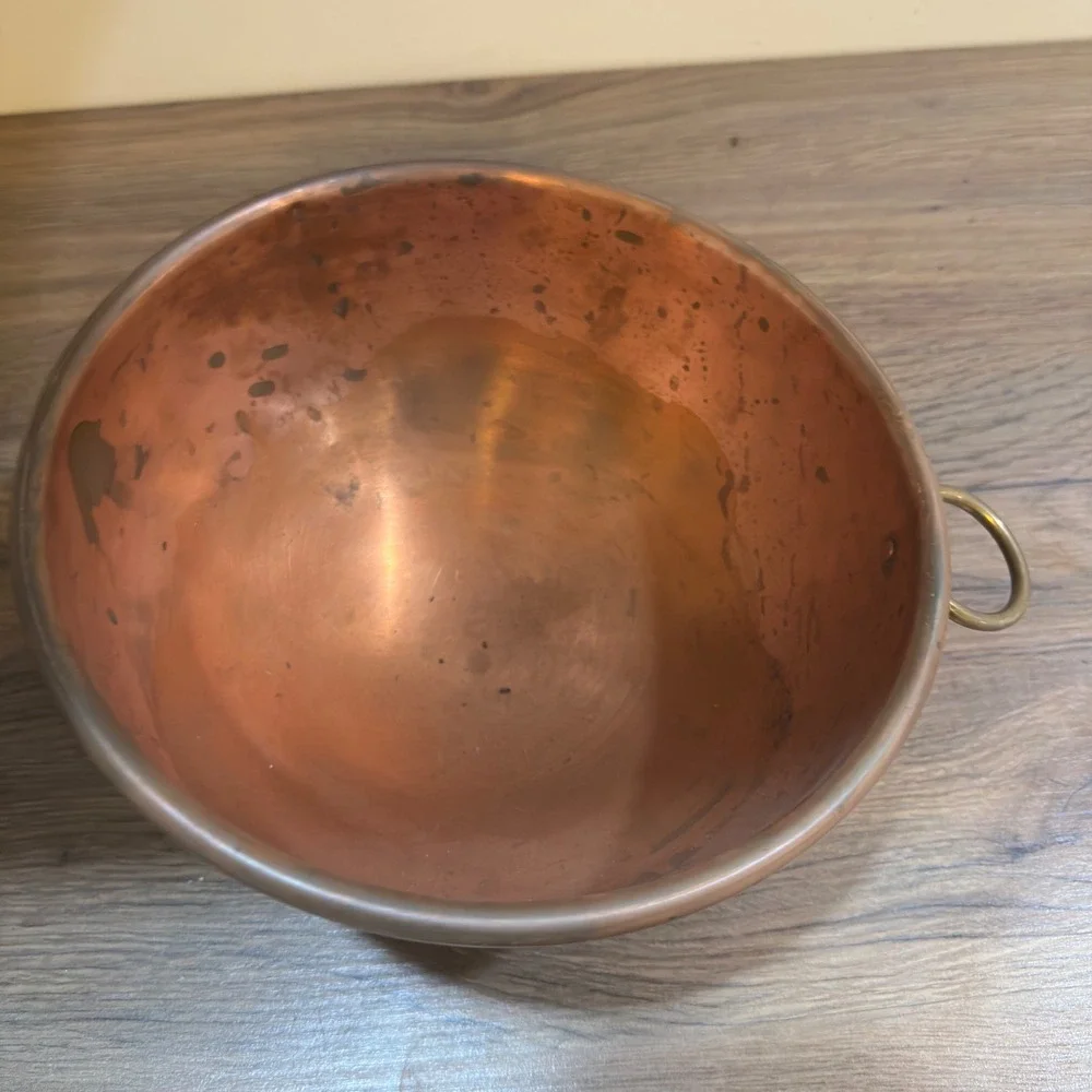 Vtg Copper Egg White Mixing Bowl Round Bottom Brass Ring 8.5